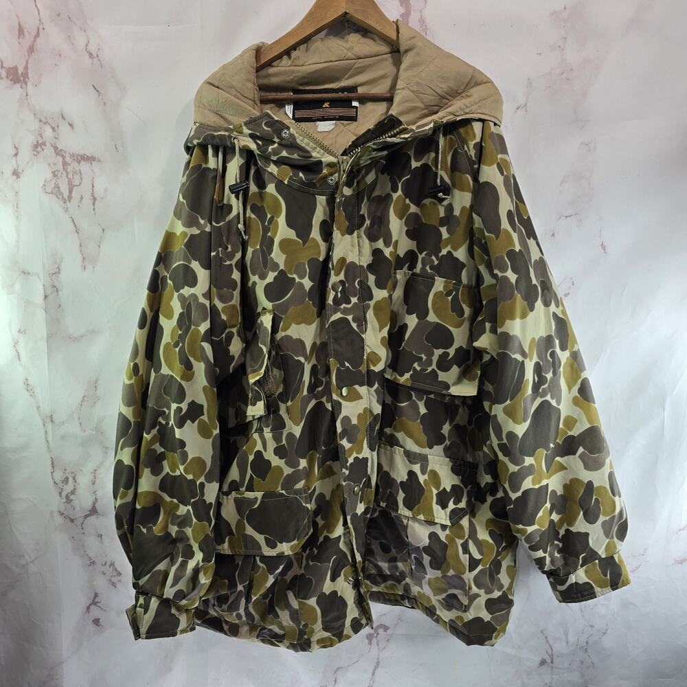 Gamehide Jacket Mens 2XL Camo Duck Two Color Blind Hunting Coat Vtg Frog Puffer